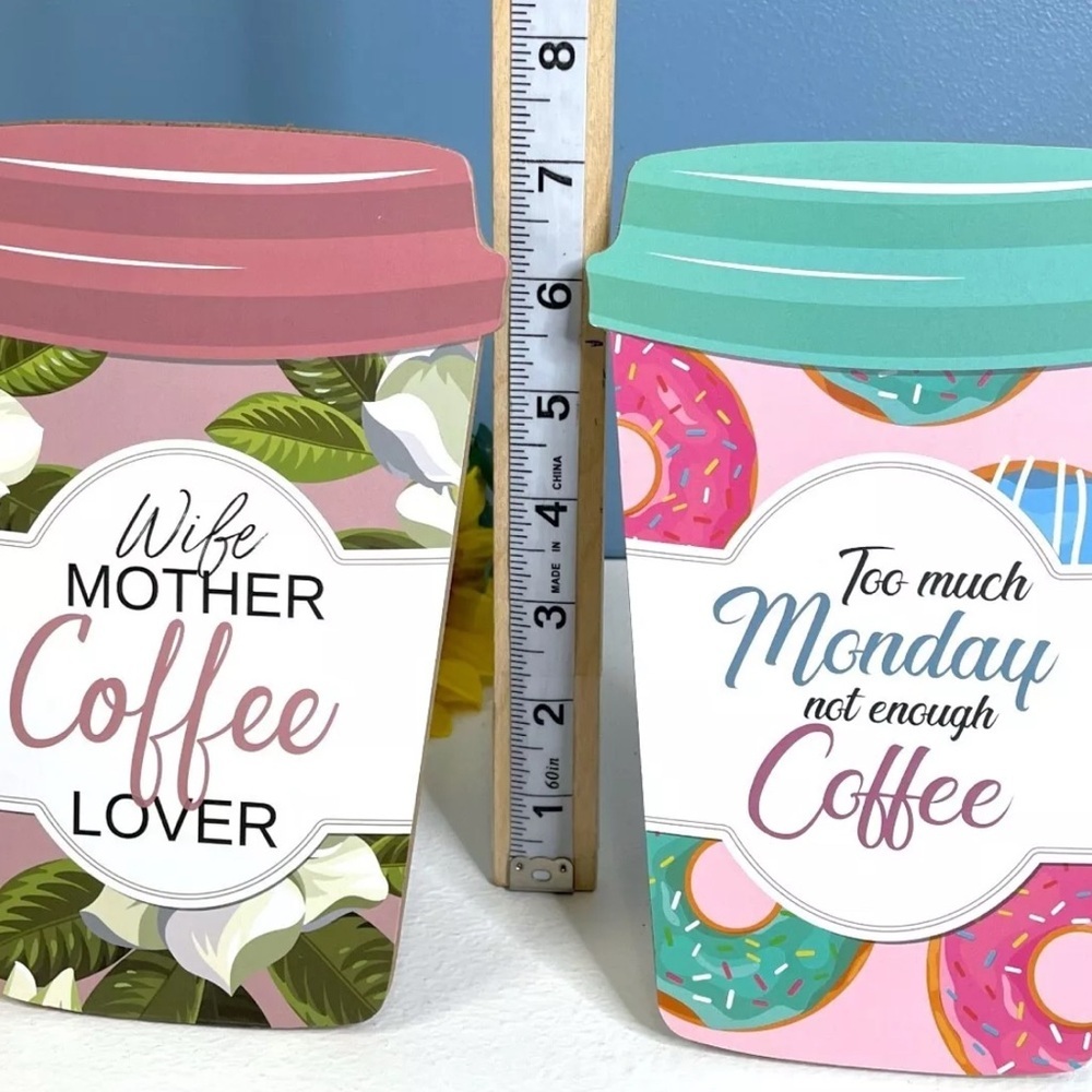 NEW Set of 2 Coffee Sign Plaque Home Kitchen Office Decor Desktop Tabletop - Picture 5 of 5